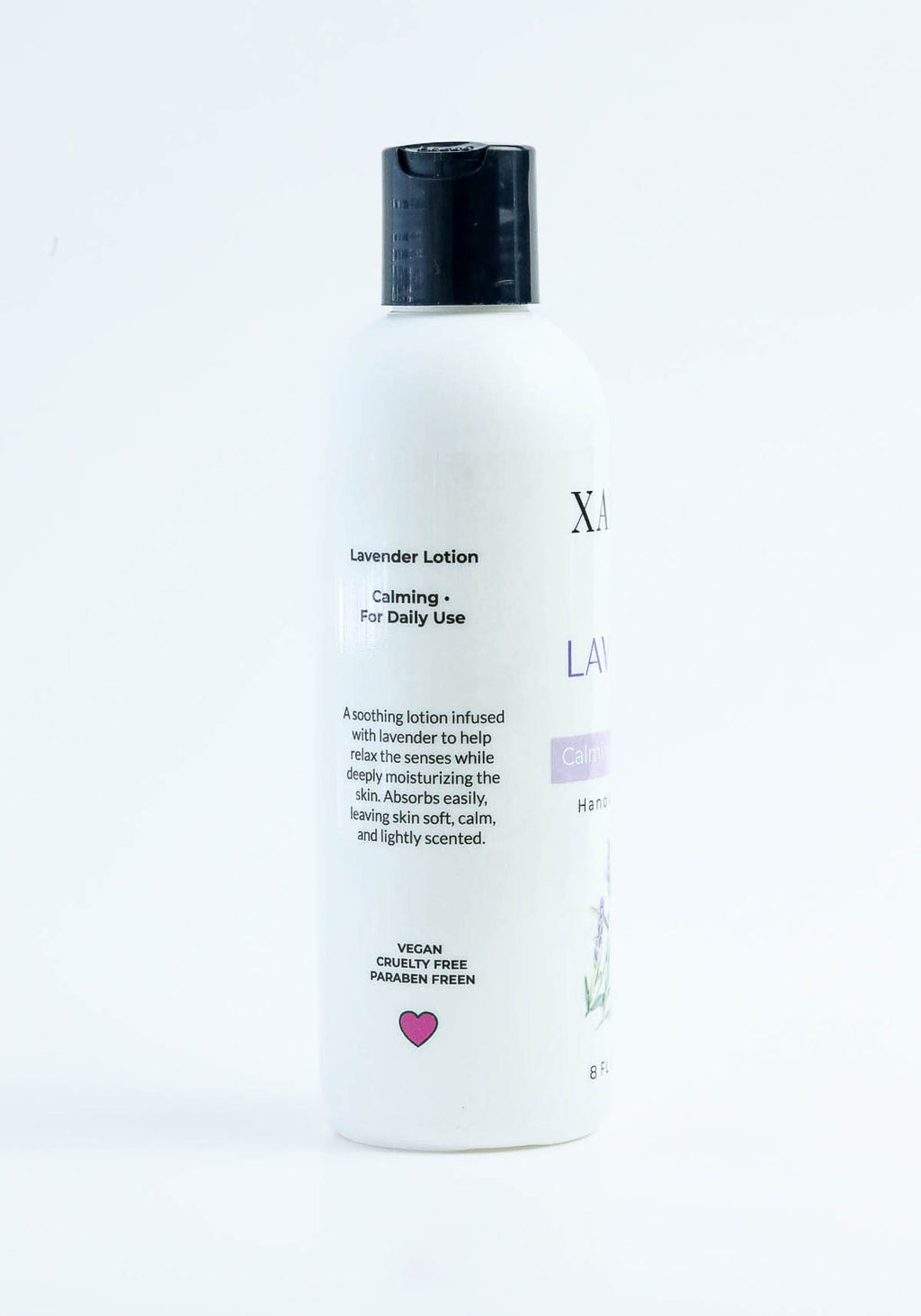 Lavender lotion bottle on a white background