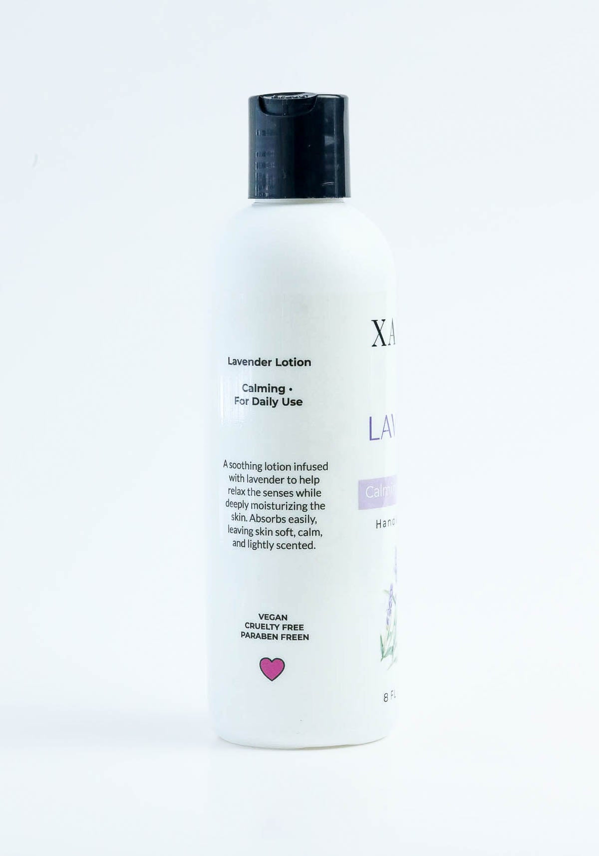 Lavender lotion bottle on a white background