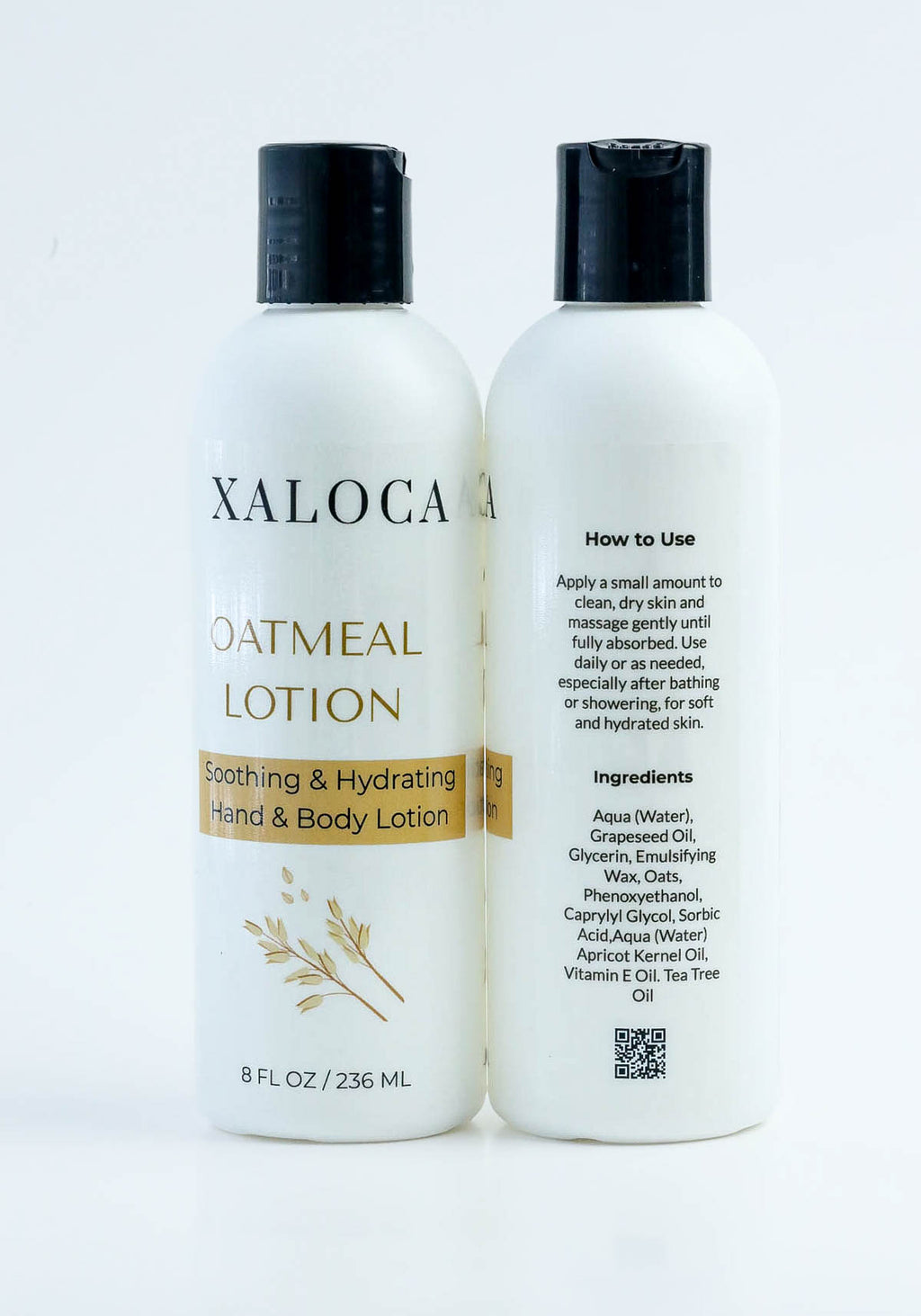 Two bottles of Xaloca Oatmeal Lotion on a white background