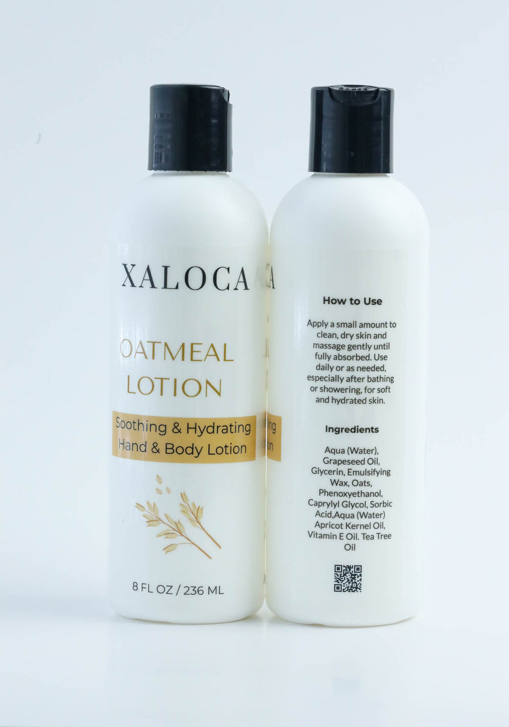 Two bottles of Xaloca Oatmeal Lotion on a white background