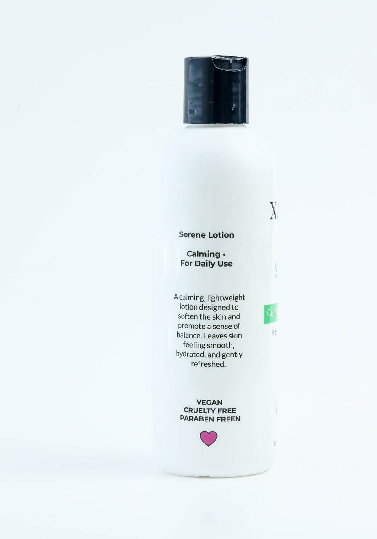 Serene Lotion bottle with text on a white background